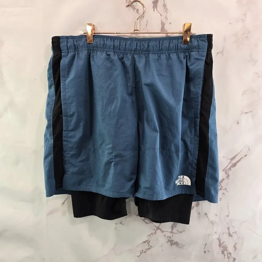 The North Face Shorts Mens Large Lined Running Blue Black Climbing Bike